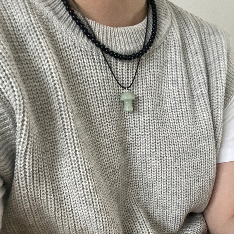 Korean niche inS-style cute mushroom pendant black rope necklace, simple design for women, versatile necklace collarbone chain Specification drawing