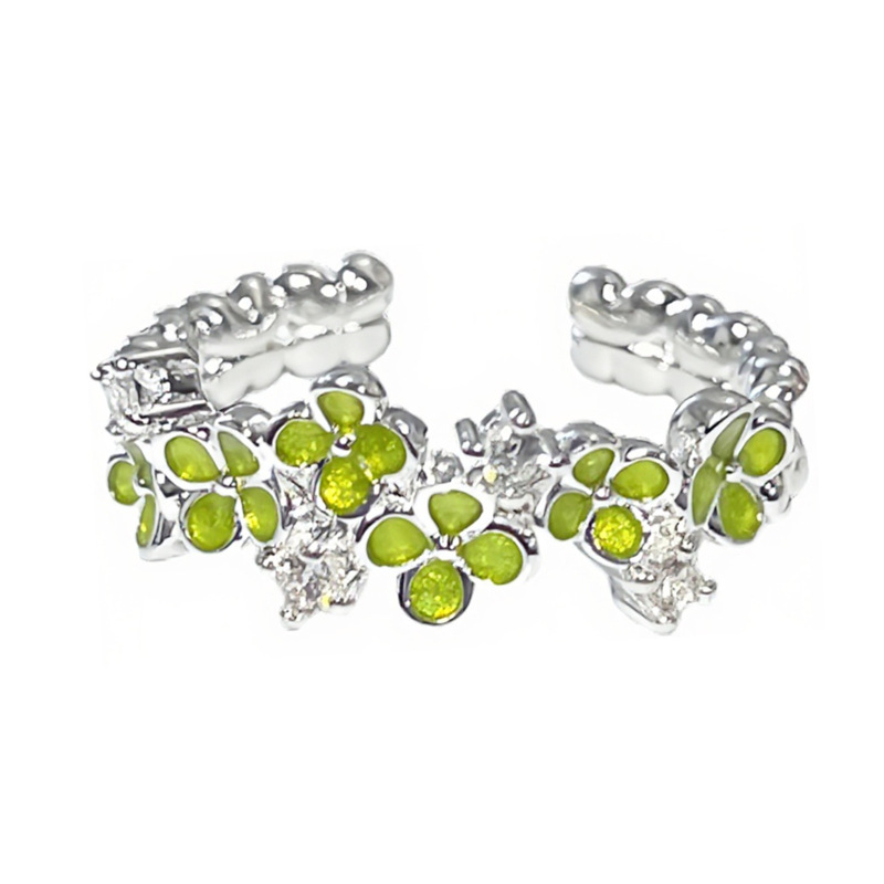 The "Flower Bloom" series features a fresh and delicate design with a light green, sweet and exquisite open ring, a butterfly flower ring for women Item Picture