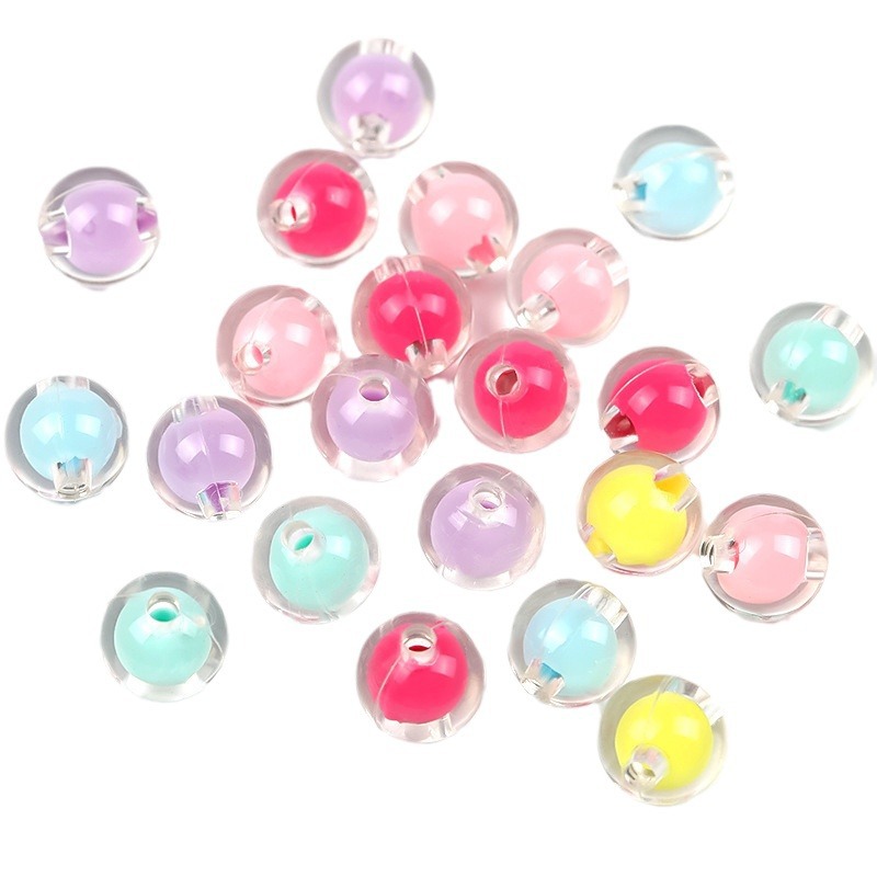 diy transparent acrylic beads, mobile phone chain beads, candy-colored beads, medium beads, round beads, handcrafted ornaments, loose beads Item Picture