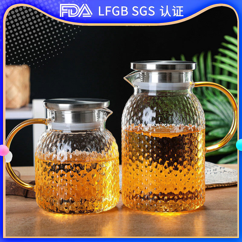 Thickened large rice-grain high borosilicate water bottle, cold water bottle, summer cool boiled lemon water bottle, water cup full figure