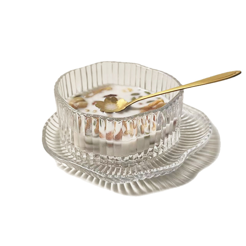 New Chinese-style sugar water bowl, irregular transparent glass bowl and plate set, high appearance level, dessert bowl, fruit yogurt, bird's nest bowl Item Picture