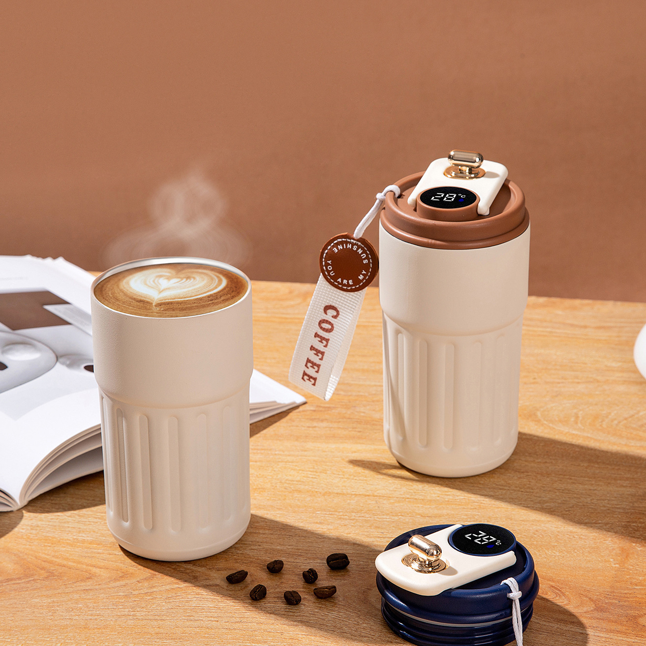 Intelligent temperature measurement large-capacity insulated cup, 316 stainless steel insulated cup, coffee cup, men's and women's water cup, high appearance level wholesale Specification drawing