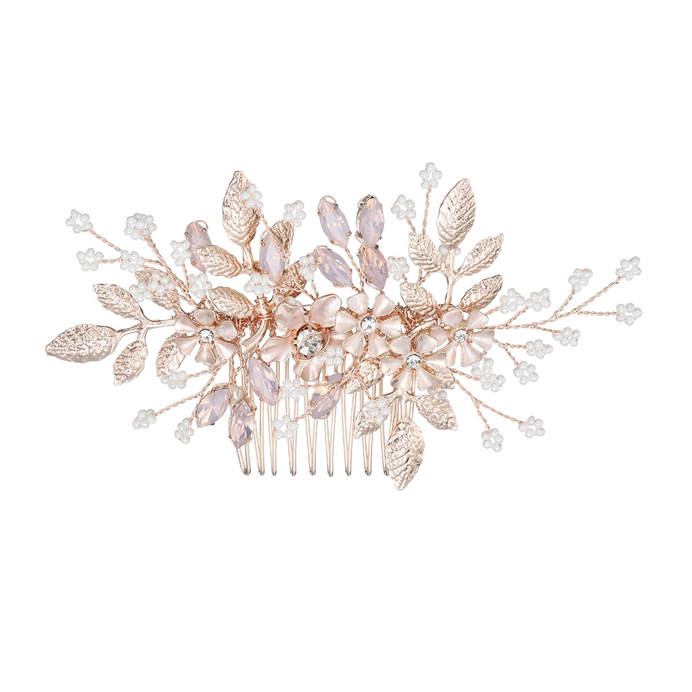 miallo's original designed bridal headwear features a simple European and American floral comb and handcrafted pearl rhinestone bridesmaid combs Item Picture