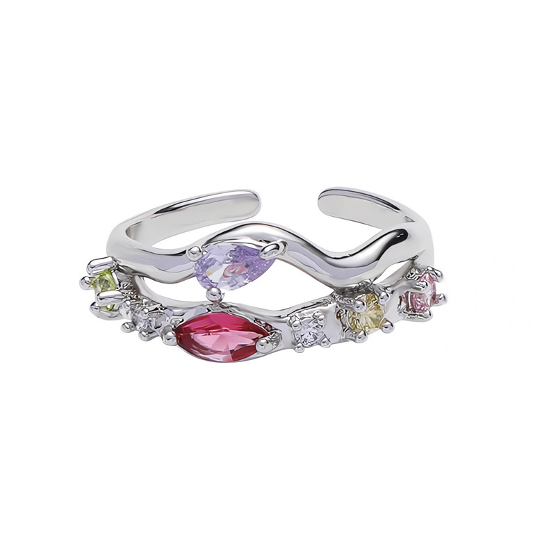 Cold and cool style, niche design, light luxury and high-end feel, colorful zircon open ring, sweet and cool style, adjustable ring Item Picture