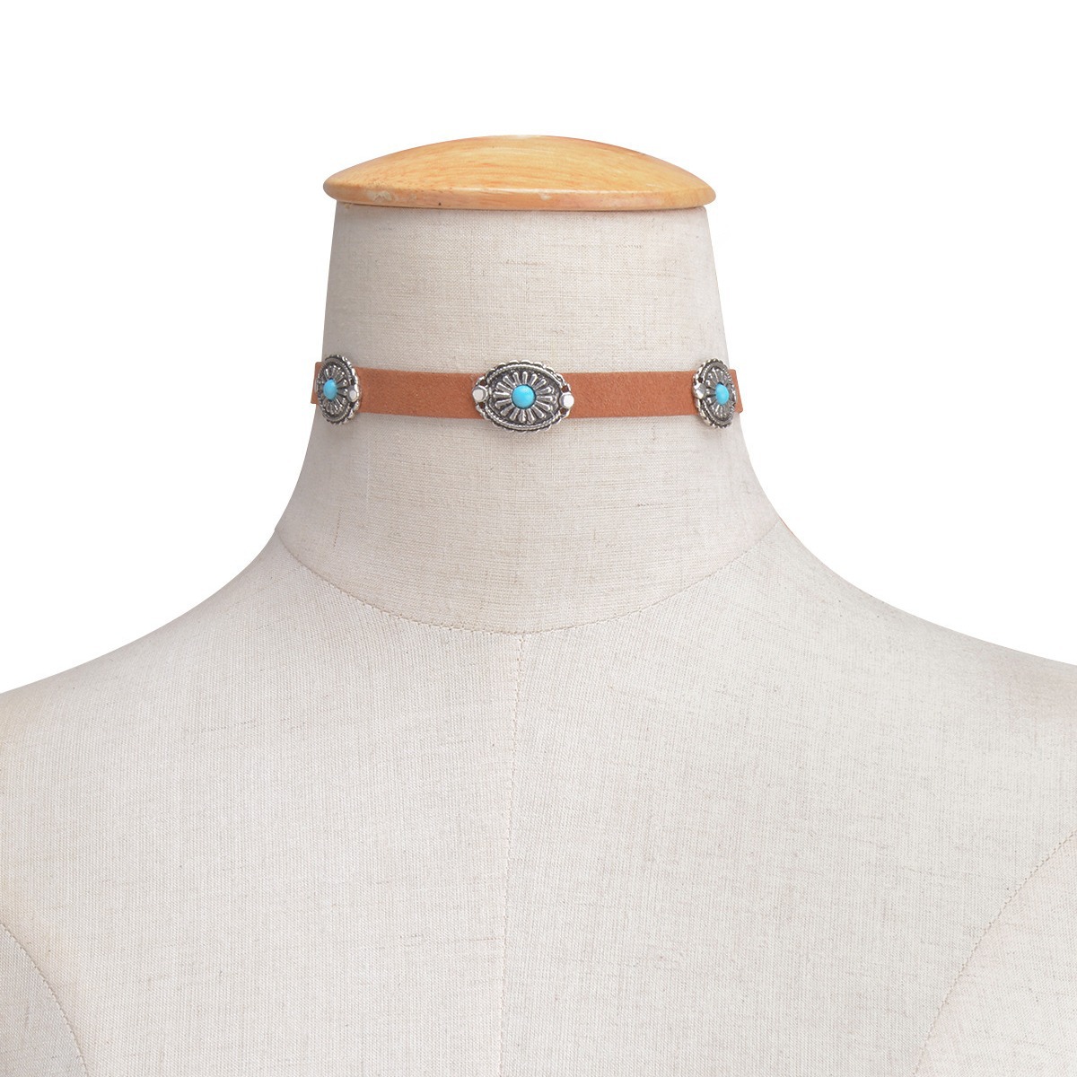 European and American fashion accessories, Bohemian style, retro and simple metal flower plate, turquoise necklace and collar C1711 Specification drawing