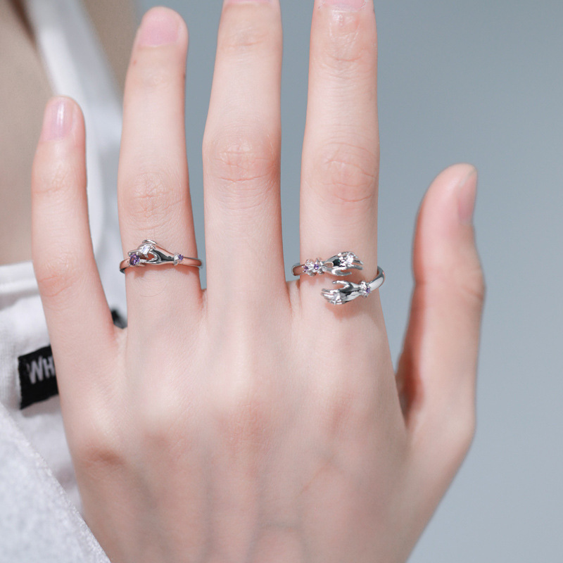 A woman's star-picking zircon couple ring, a niche design on Instagram, with a cold style and a high-end feel, is a trend of opening the finger with a ring Specification drawing
