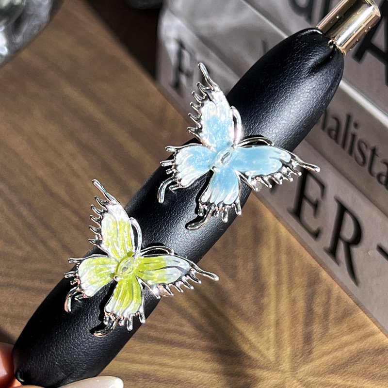 Sweet, cool and cold style gradient enamel unique personality open ring, fashionable liquid butterfly index finger ring trend by female Internet celebrity Specification drawing