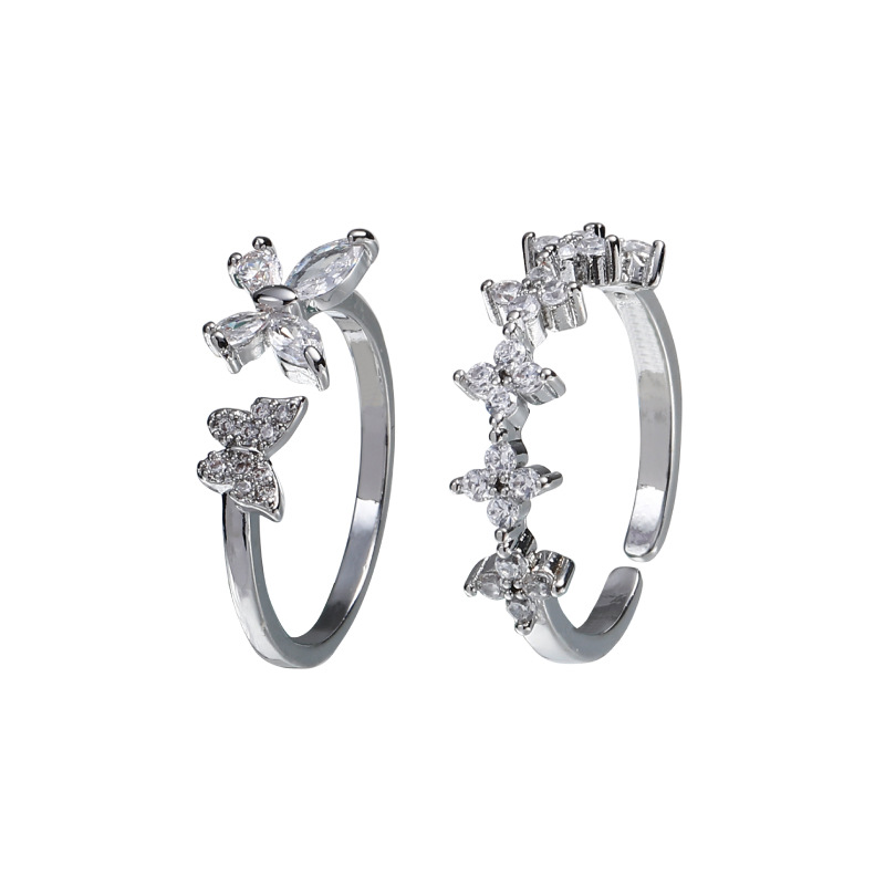 Double butterfly flower zircon open ring for women, adjustable, personalized and fashionable ring, niche design, high-end and cool Item Picture