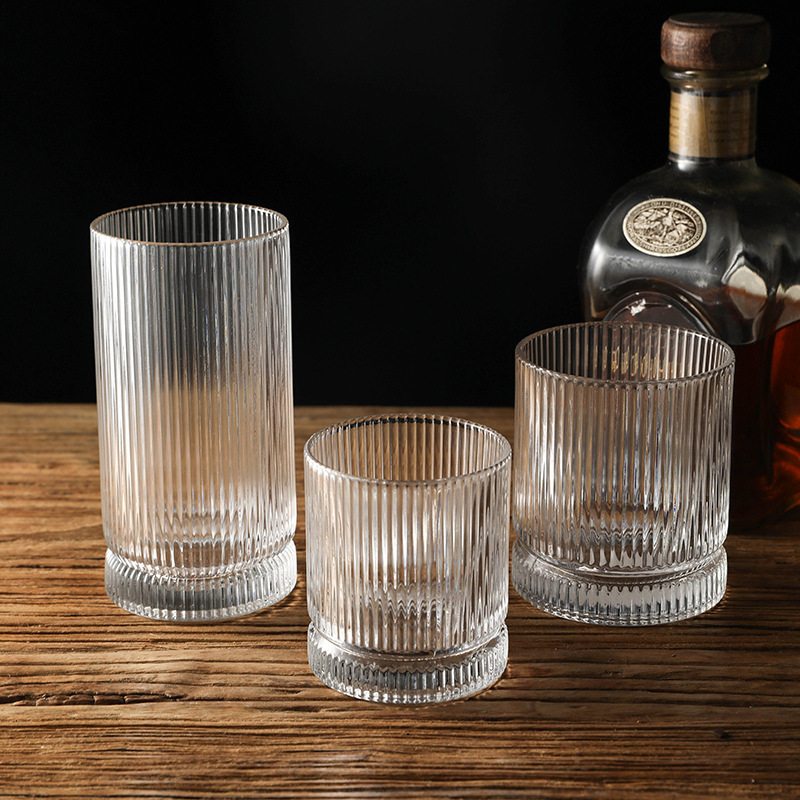 European-style vertical striped glass cups, simple and ins-style household milk water cups, whisky glasses, foreign wine glasses and beer glasses details Picture