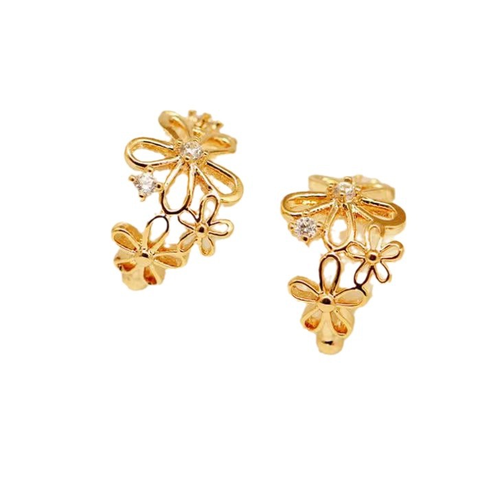 Hollowed-out flower micro-inset diamond ear clips for women, trendy Korean ins style, versatile and unique design, no ear holes, ear bone clips Item Picture