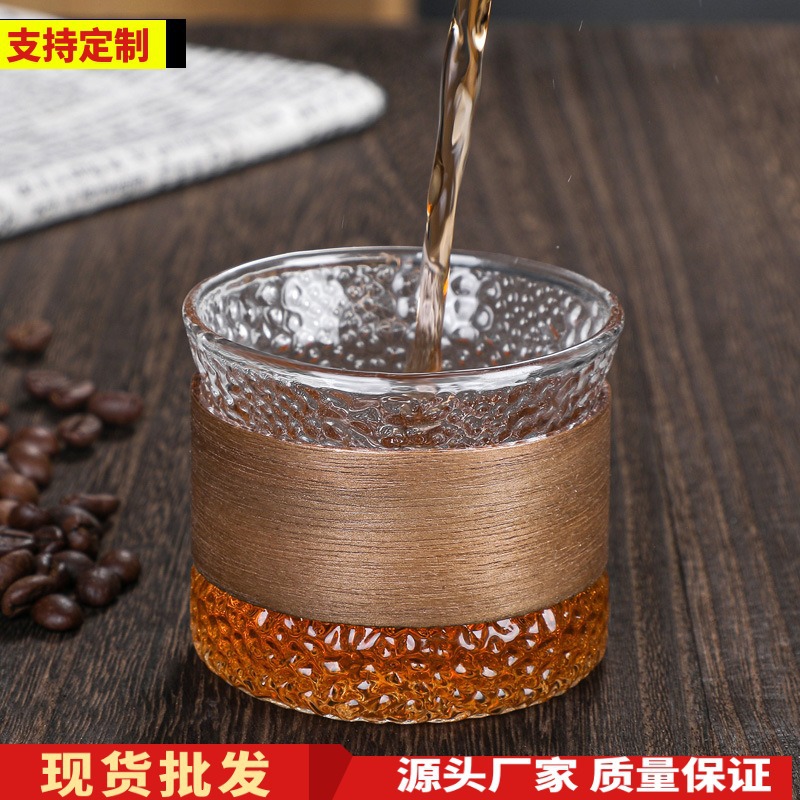Anti-scald master cup, single cup, glass cup, wooden ring, heat-insulating small tea cup, thickened kung Fu tea cup, tasting cup, tea drinking cup full figure