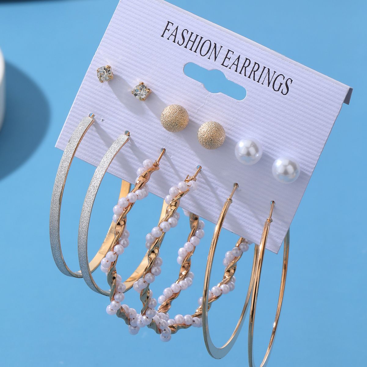 Wholesale of a set of 6 pairs of frosted diamond-encrusted pearl large ring earrings from Europe and America, which are best-selling cross-border products Application Scenario
