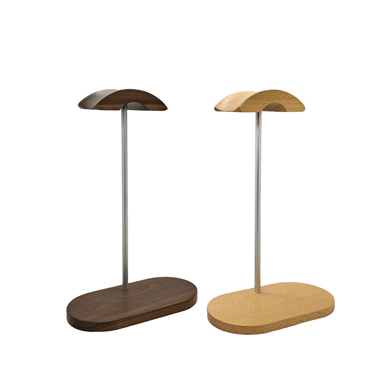 Solid wood headphone stand, desktop storage, aluminum alloy hanger, over-ear headphone hanger, wooden gaming headphone display stand Item Picture