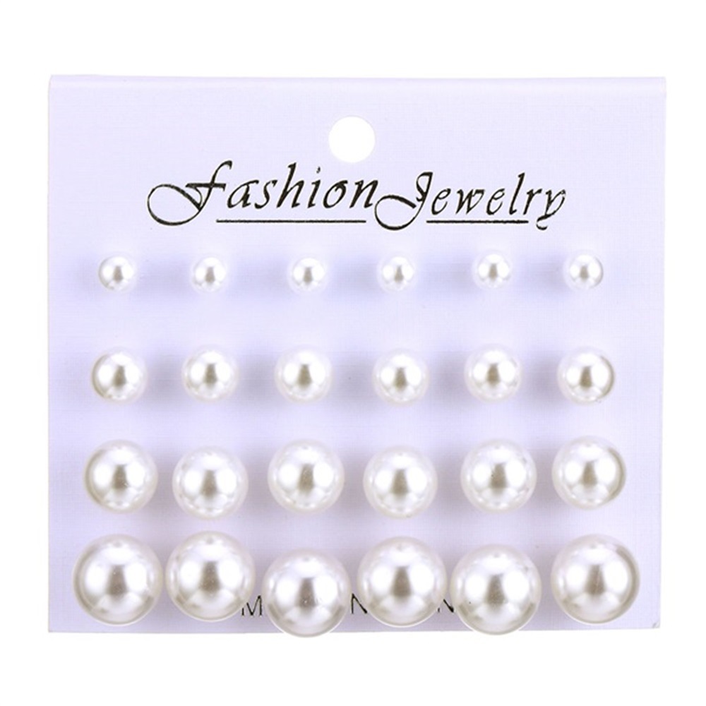 9 simple, classic and versatile pearl stud earrings in various sizes from Europe and America, with white card ear pins and ball-shaped earrings Specification drawing