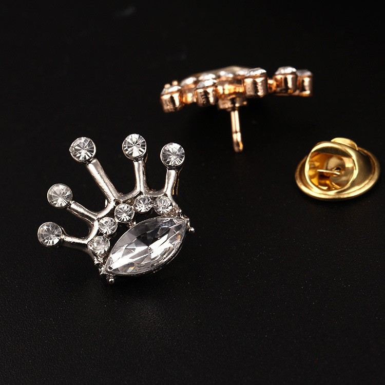 Z86 Japanese and Korean version water diamond gold small crown brooch, trendy men's and women's personalized suit shirt collar pin Specification drawing