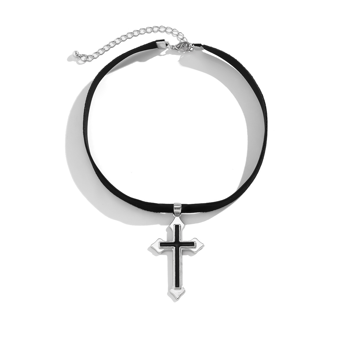European and American cross-border jewelry, retro style, sweet and cool, black velvet collar, simple cross necklace choker Item Picture
