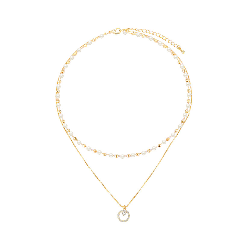 Zircon slightly inlaid double-layer pearl necklace for women, Korean light luxury niche design sense, versatile and elegant, chanel-style collarbone chain Item Picture