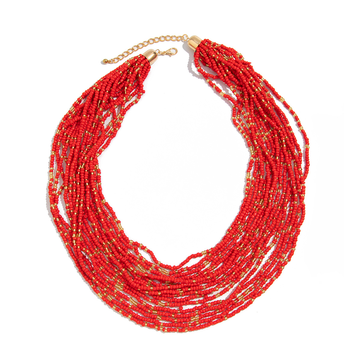European and American cross-border jewelry, Bohemian-style exaggerated millet bead necklace, exotic multi-layer layered wearing necklace Item Picture