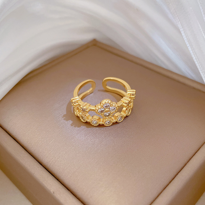 【 Real Gold 】 Four-leaf clover Full diamond ring with adjustable opening, simple jewelry, Japanese-style ring couple rings Specification drawing