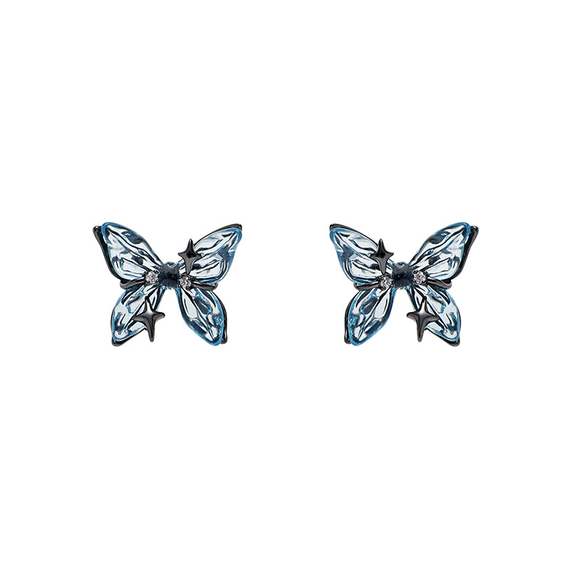Korean blue butterfly series earrings 925 High-end silver needle Stud earrings 2024 New style fashionable and trendy earrings for women Item Picture