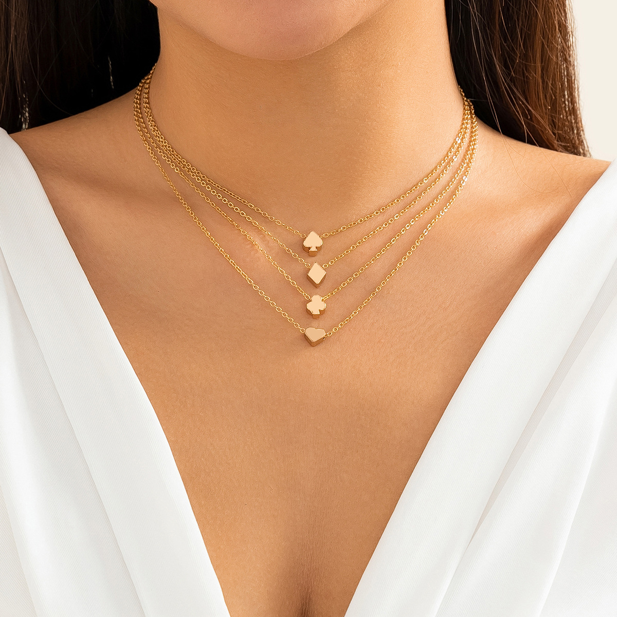 European and American cross-border accessories multi-layer layered fashion necklace necklace metal round triangular heart chain full figure