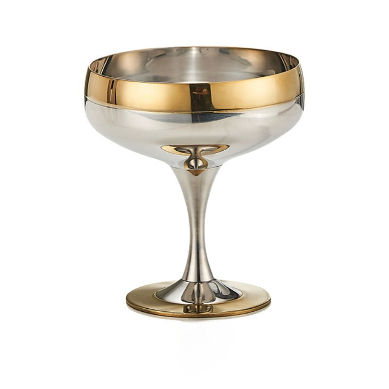 Cross-border 304 stainless steel Martini cup, restaurant dessert cup, ice cream cup, Zepter gold-edge tall cocktail cup Item Picture