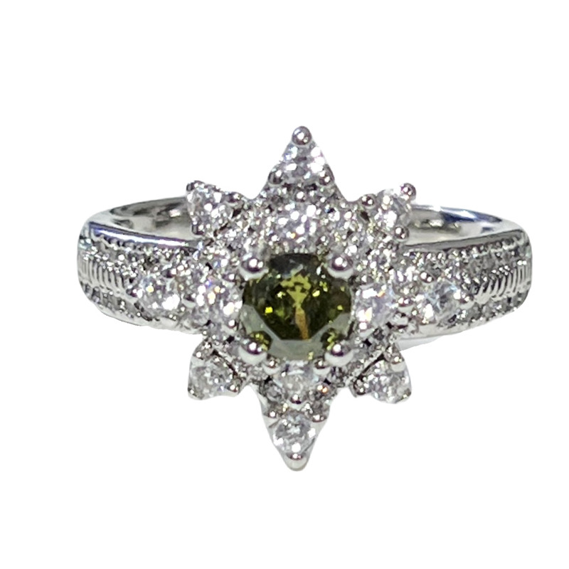 This exquisite and light luxury olive green zircon ring is a bestseller in Europe and America. It features a unique design for women, exuding a dazzling and fashionable vibe. It's a trendy index ring Item Picture