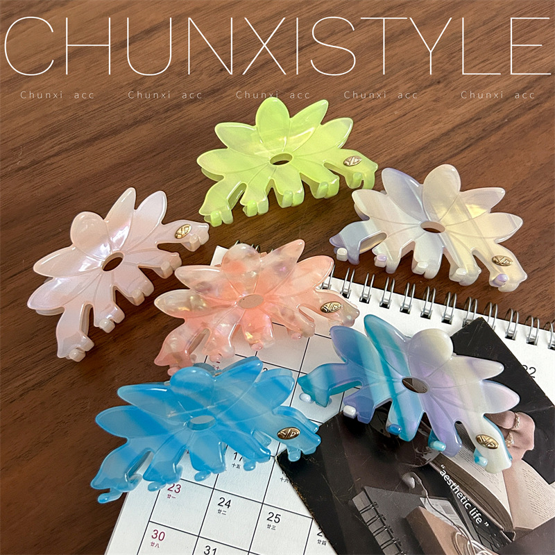 YD's new large acetate flower hair clip, Korean version, color back head updo, shark clip, fresh and cute, cross-border grabber full figure