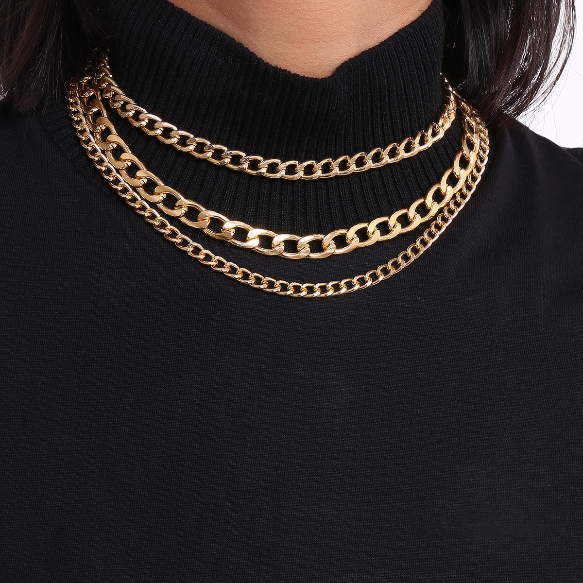 European and American cross-border jewelry mix and match thick and thin chain geometric retro necklaces, simple and individual chain multi-layer tassel necklaces full figure
