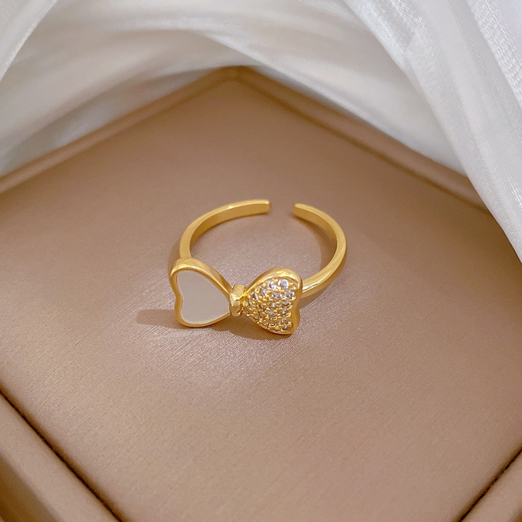 【 Real Gold 】 Shell butterfly Full diamond ring with adjustable opening, simple Japanese-style bracelet, couple rings Specification drawing