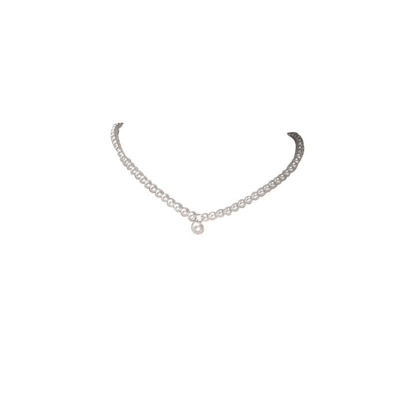 Korean-style double-sided zirconium pearl necklace, feminine, light luxury, niche style, versatile choker collarbone chain Item Picture