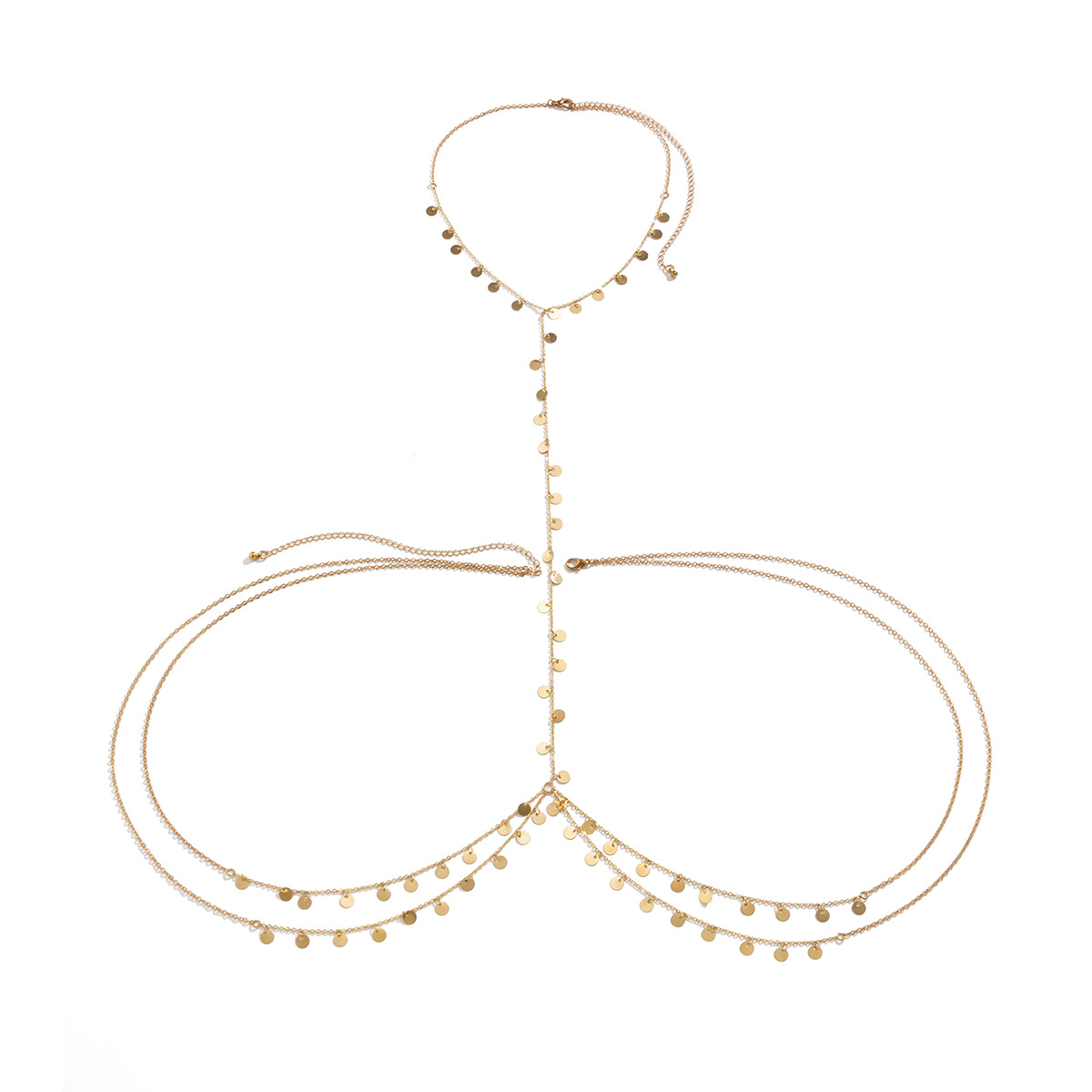 European and American cross-border accessories, multi-layer sequined tassel bikini body chain, sexy chain, metal chest chain, women's necklace Item Picture
