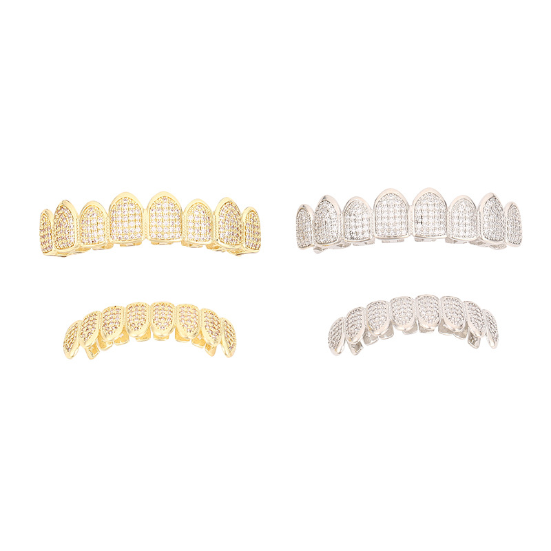 Bestseller upgrade rules: 8-tooth gold braces with zirconium micro-inlays, Teeth Grills, popular European and American accessories, personalized cosplay Specification drawing