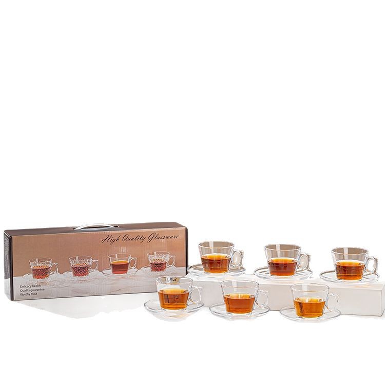 New style coffee cups and saucers, European luxurious and simple glass coffee cups with saucers, exquisite British tea cups for export Item Picture