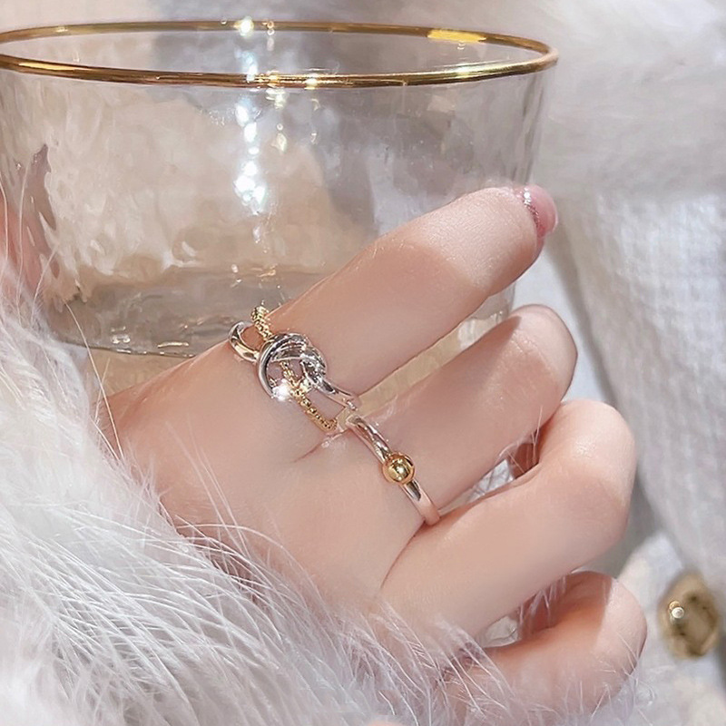 A fashionable and retro color-matched, exquisitely stacked ring with a high-end Korean vibe, a minimalist style on Instagram, and an open ring for women Specification drawing