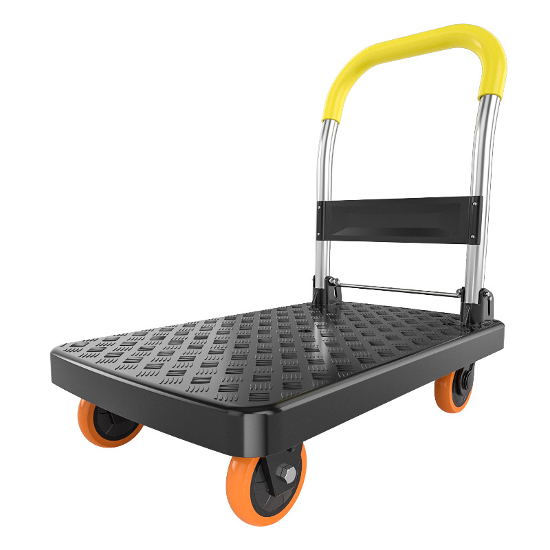 Xiaolongba pyrene plastic flat trolley, handcart for transporting goods, folding transport vehicle, warehouse silent small trolley for picking Item Picture