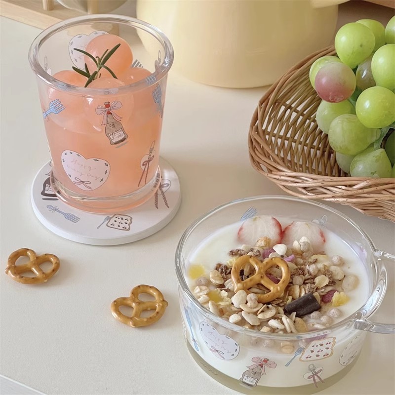 Bolimei original Flower Spring Romantic Glass Cup, Girlish Cold Brew Coffee Cup, Dessert Bowl, household tableware full figure