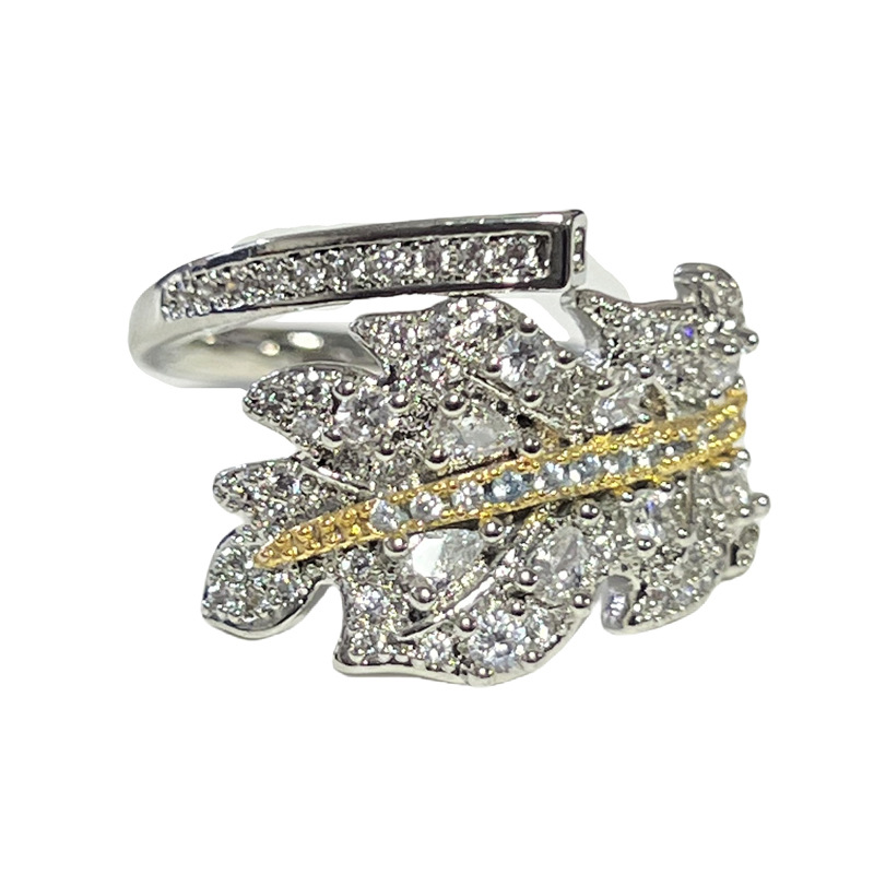 A light luxury and high-end feel, luxurious diamond-encrusted leaf ring, a niche design for women, with a unique pearl personality, autumn and winter ring Item Picture