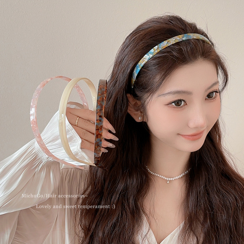 Fine acetic acid hair band, high top of the head for face washing, acetic acid hair hole, high-end pressure-sensitive hair, light luxury headband, 2025 new style hair clip details Picture