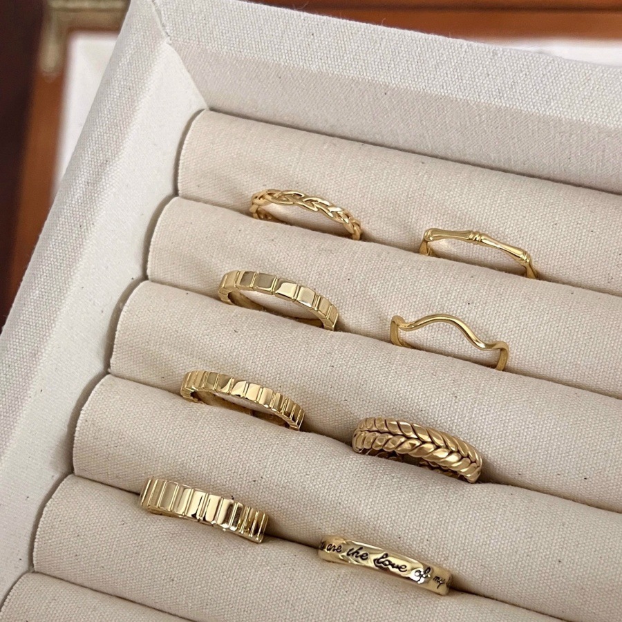 Golden wheat ear plain ring, women's light luxury and high-end index finger ring, unique and niche design, versatile open ring trend full figure