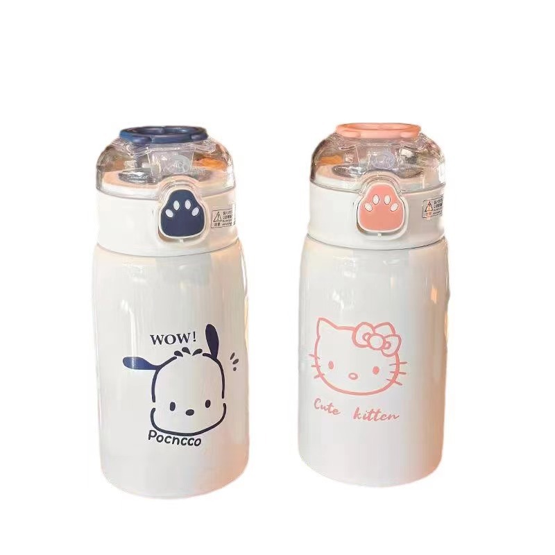 New cartoon insulated cup, 316 stainless steel cup for women, children's water cup, high appearance level, double-drinking cup, student straw cup Item Picture