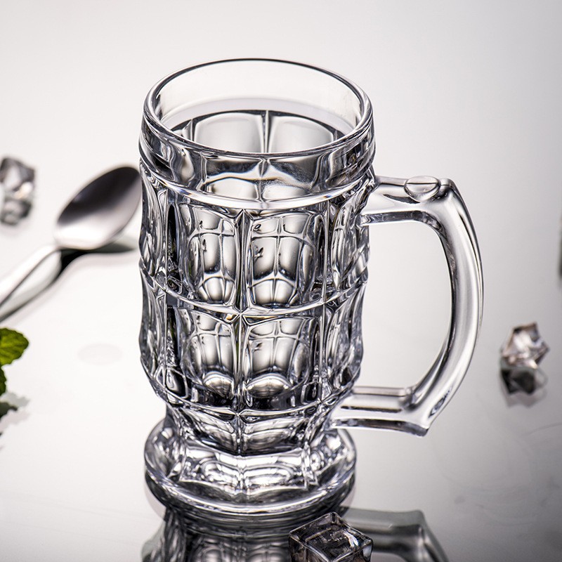 Thickened vintage glass cups with handles, high appearance level, bar and KTV beer mugs, large-capacity draft beer cups Specification drawing