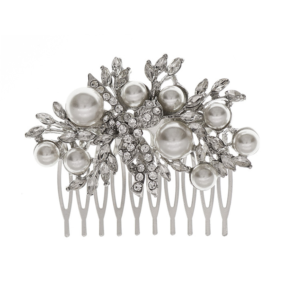 Cross-border factory supplies European and American bride accessories, light luxury and retro water diamond combs, large and small pearl personalized combs and hair accessories Item Picture