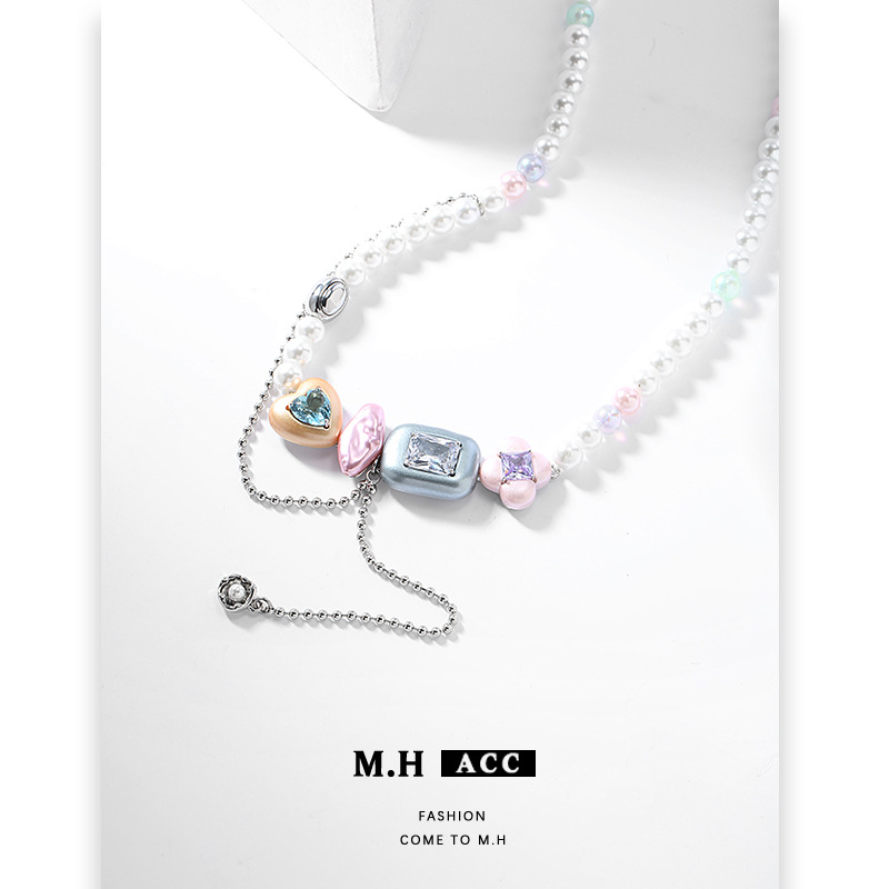 Wholesale of new sweet, cool and cute candy pearl necklace accessories with a unique design sense for women and a sweet girl's temperament Specification drawing