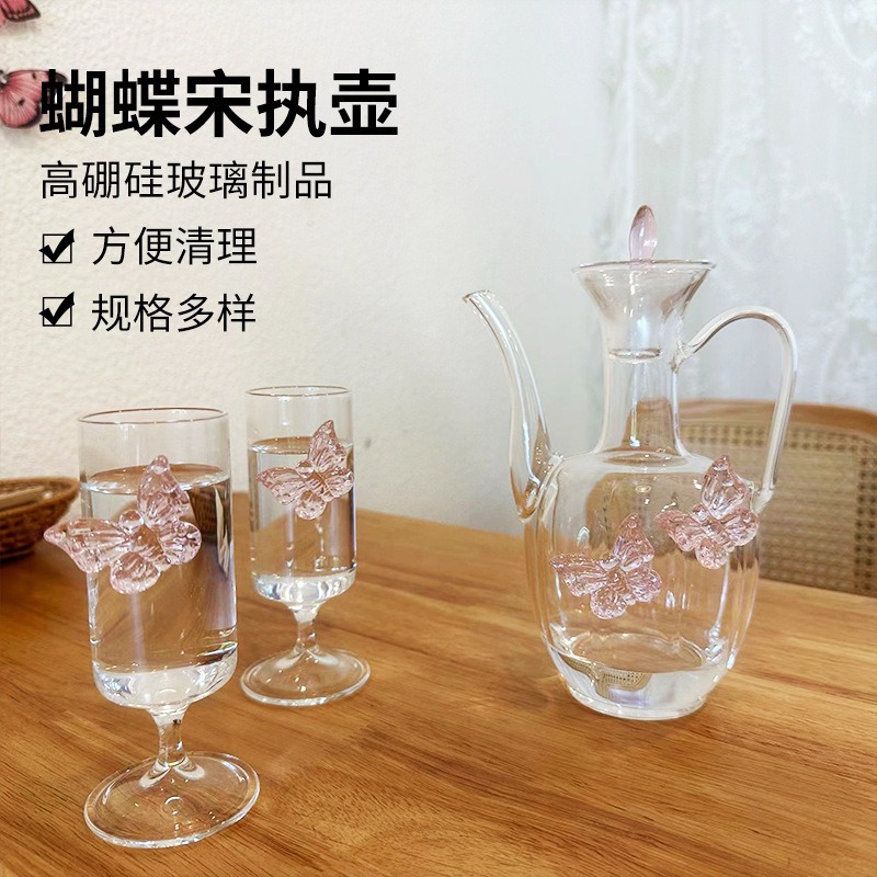 A set of high-temperature resistant high borosilicate glass water bottle for making Song Dynasty imperial concubine flower tea, with a high-end butterfly ewer details Picture