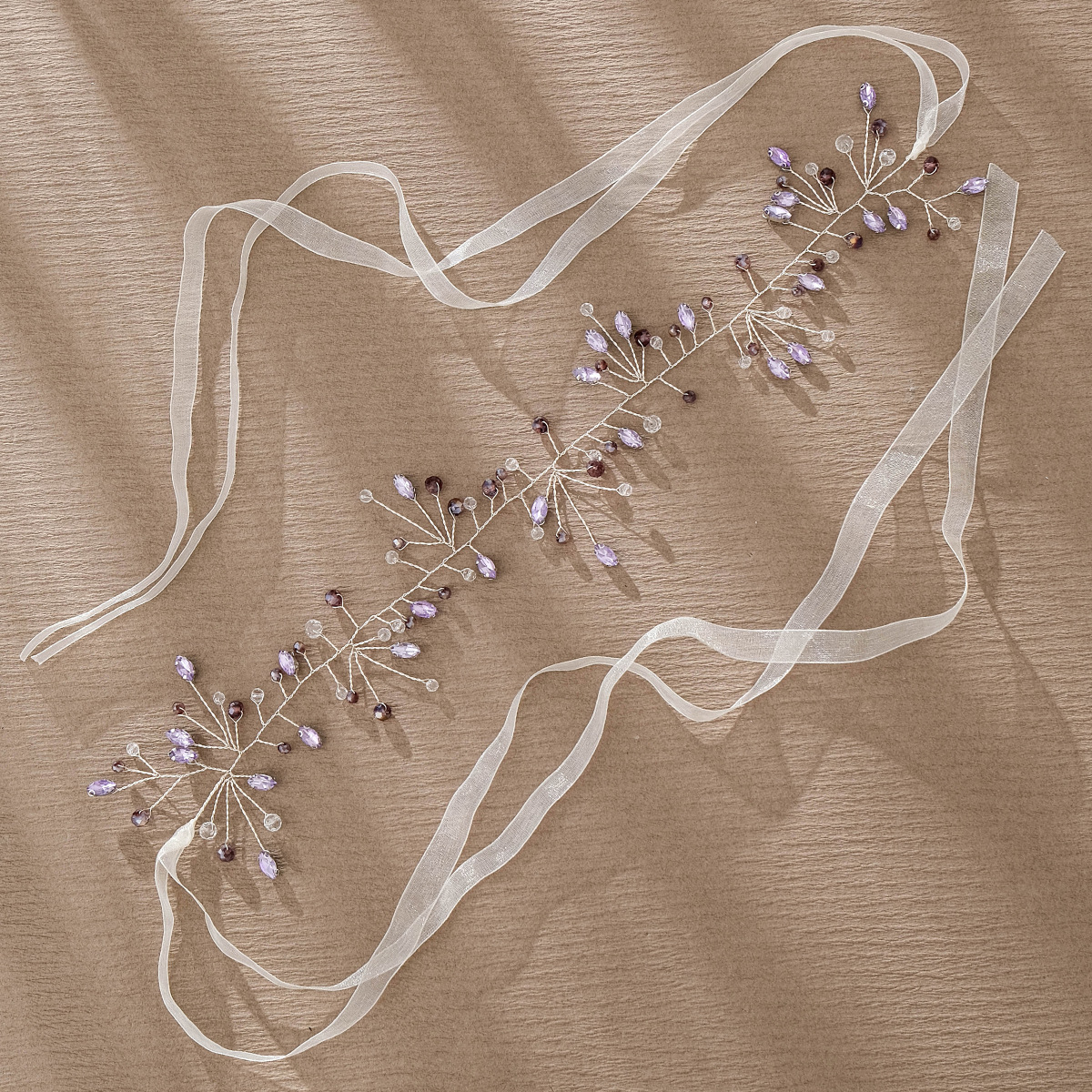 New Chinese-style hair accessory, purple crystal bridal hair band, light luxury and versatile birthday and wedding headwear, handcrafted rhinestone headband for girls Specification drawing