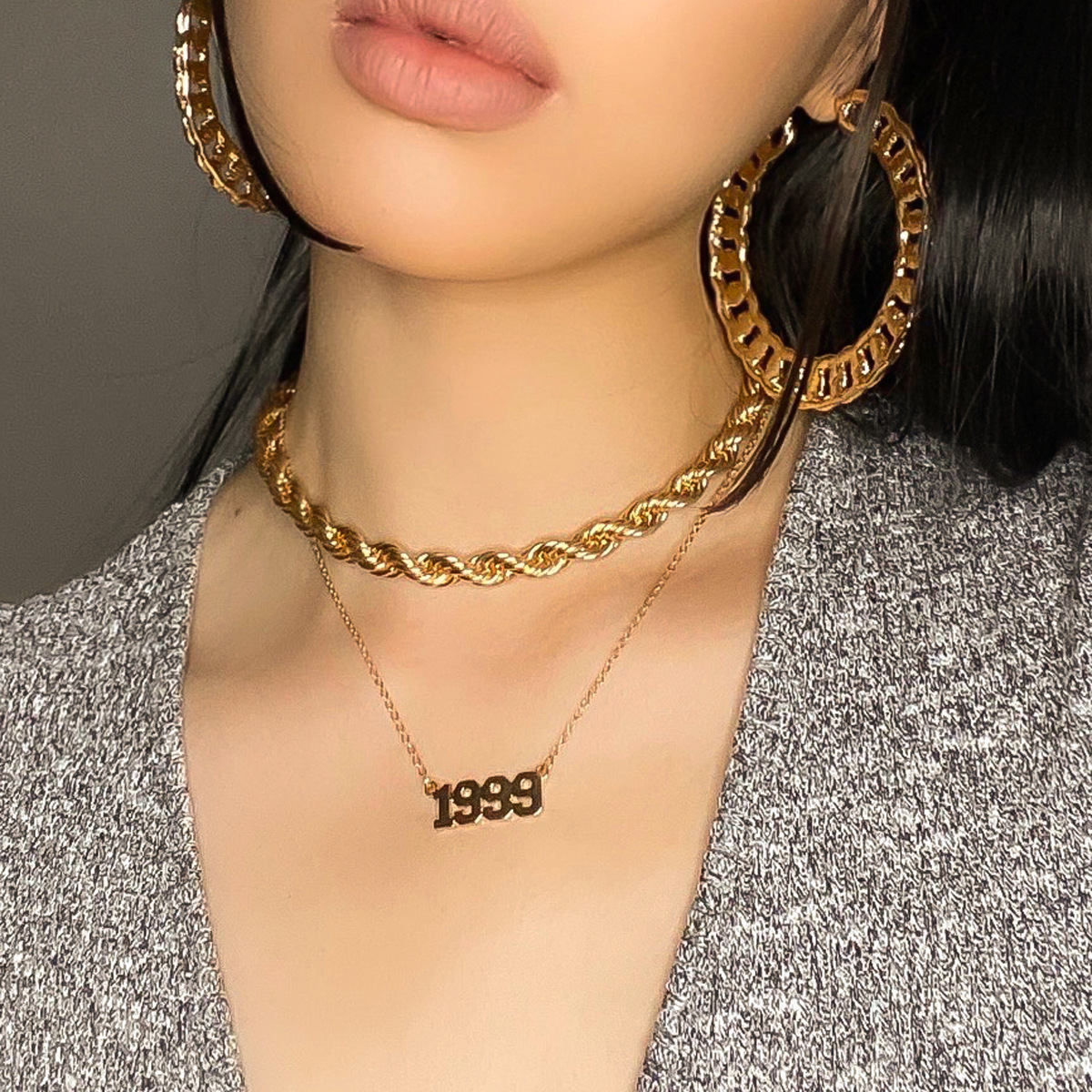 European and American cross-border jewelry, simple and retro twist chain necklace, versatile and personalized for women, letter 1999 pendant necklace full figure