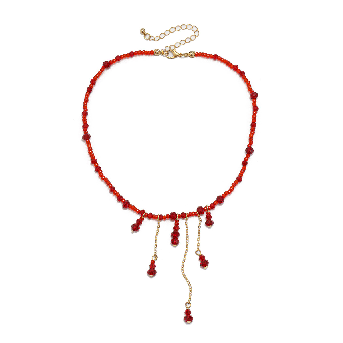 European and American cross-border accessories, cold style, blood drop crystal necklace, Halloween tassels, copper wrapped, iron collarbone necklace for women Item Picture