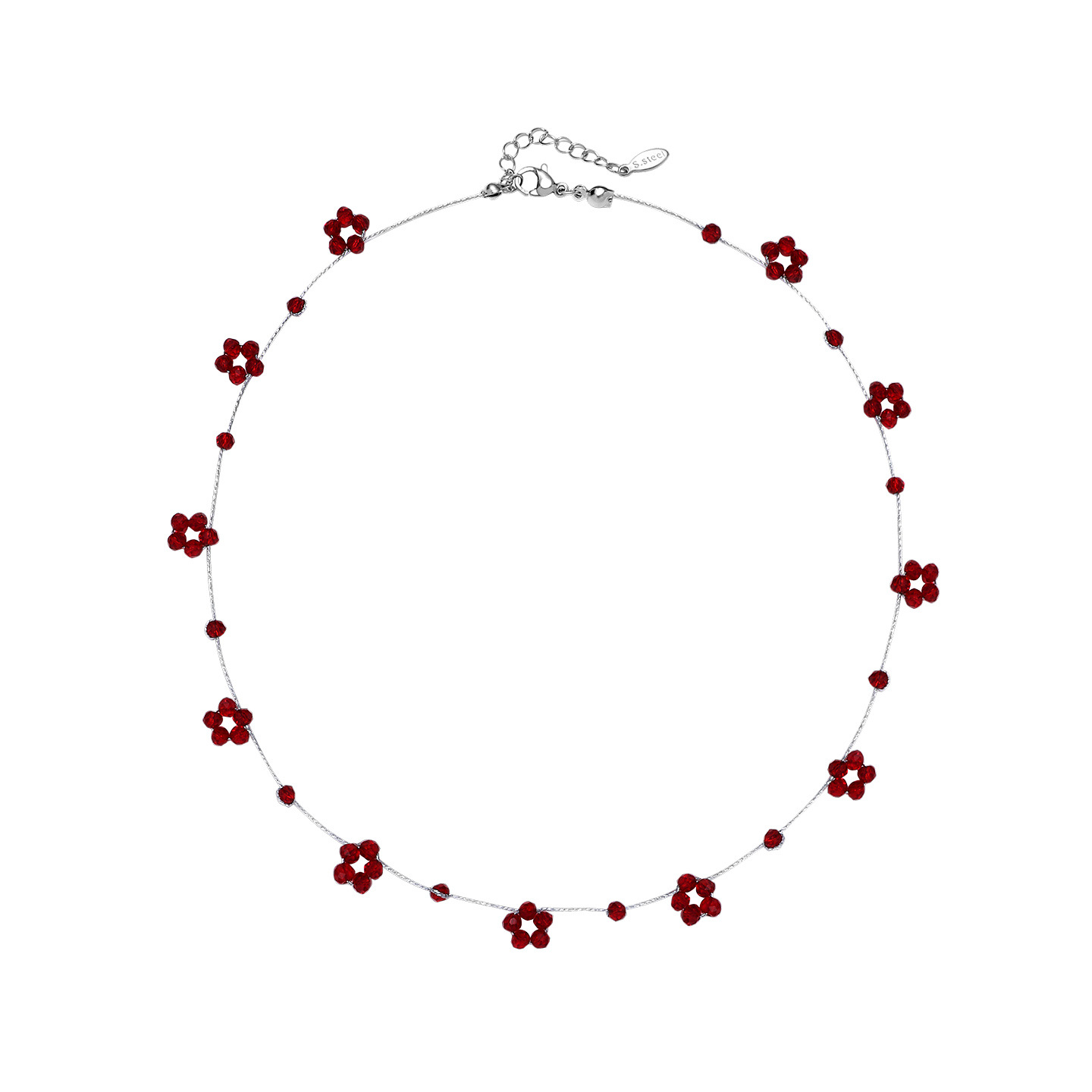 Summer red flower beaded necklace for women, light luxury, fashionable, niche design, high-end feel, 2025 new collarbone chain Item Picture