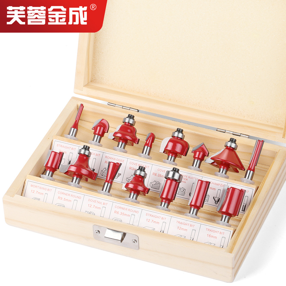 15-piece set of 1/4 handle, 1/2 handle, 8 handle, 6 handle woodworking milling cutter sets, decoration edge machine, 12-piece set of woodworking slotting milling cutters full figure